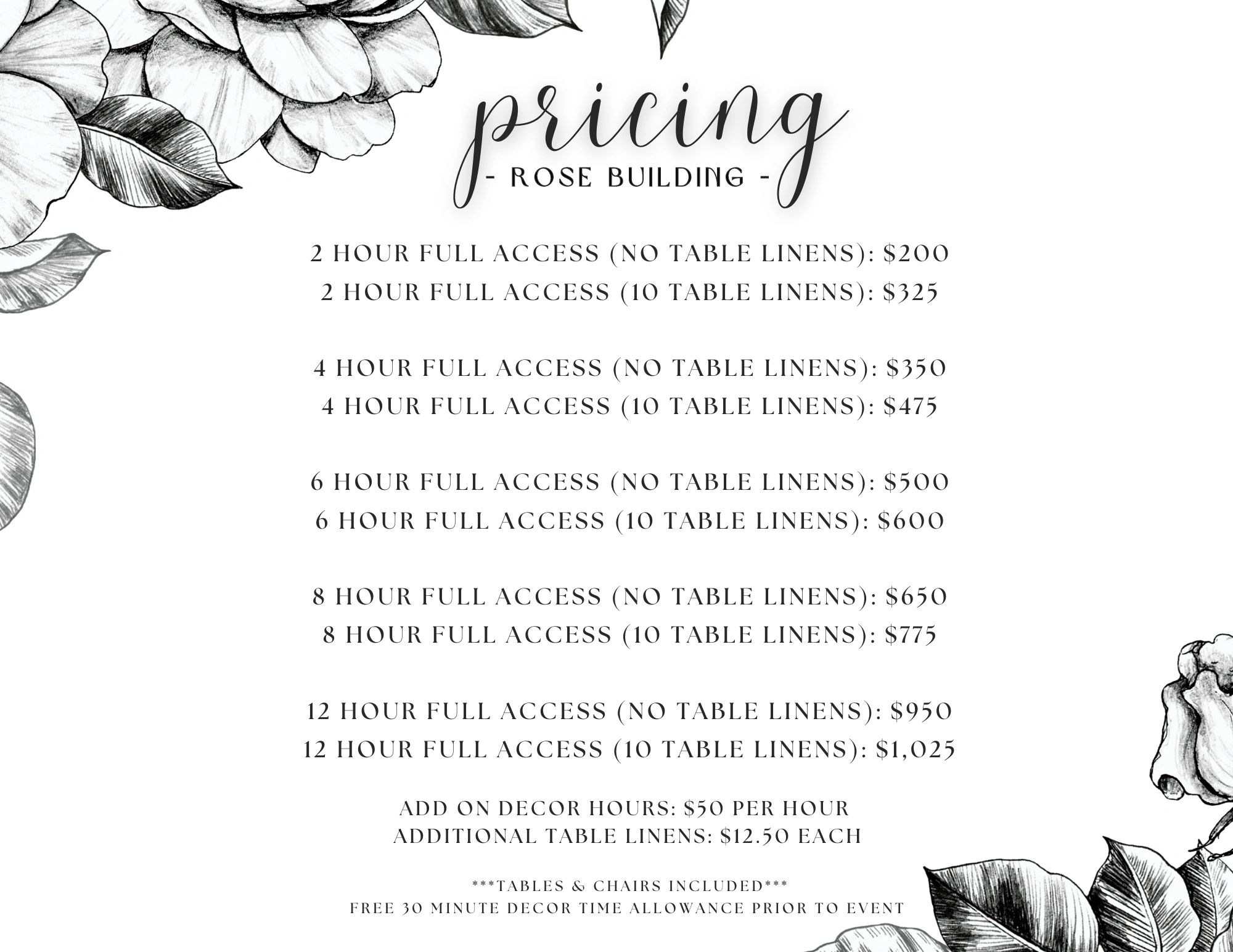 Standard Rental Packages The Rose Building of Carthage